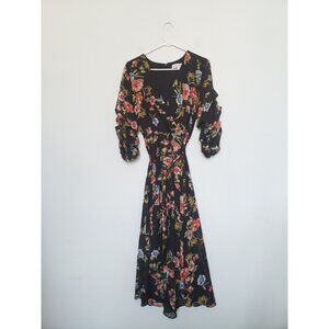 Emma & Michele Womens 8 Midi Dress Easter Spring Floral Ruched Sleeve V Neck